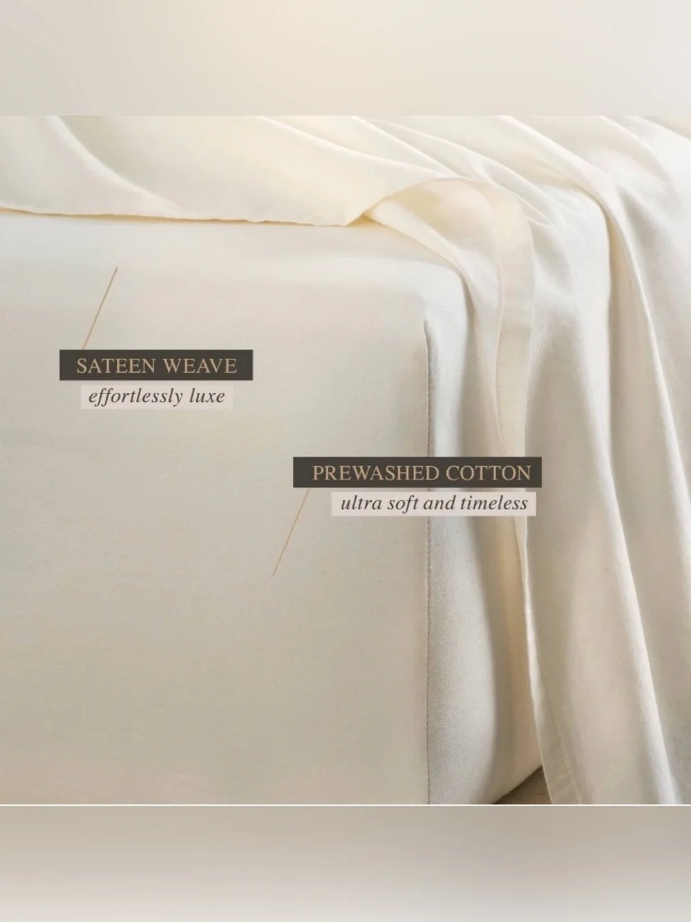 New Jeremiah Brent Home Prewashed Cotton Sateen Weave Sheet Set King Cream
